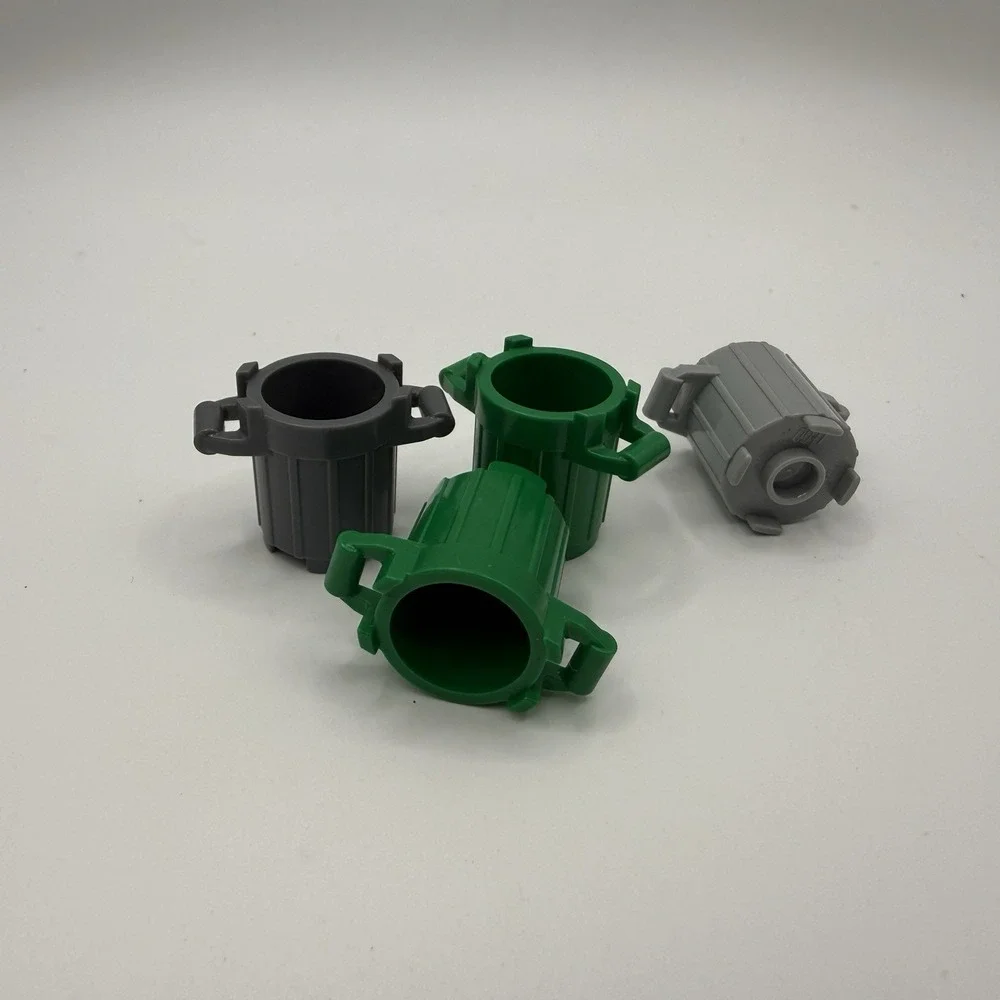 Lot Of 4 Lego Trash Can Green Gray Container Trash Can with 2 Cover Holders 2439 - Picture 2 of 4